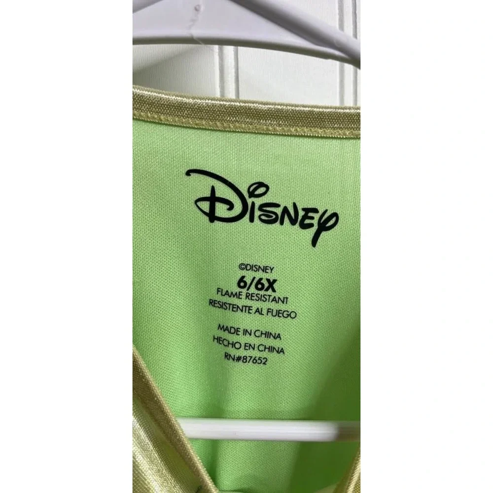 Disney Princess Tiana Nightgown Girls 6/6X Green Yellow Fantasy Sleep Dress